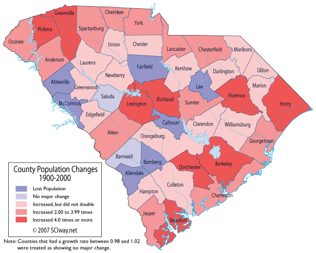South Carolina Counties Ranked by Their Population Growth Rates - 1900 
