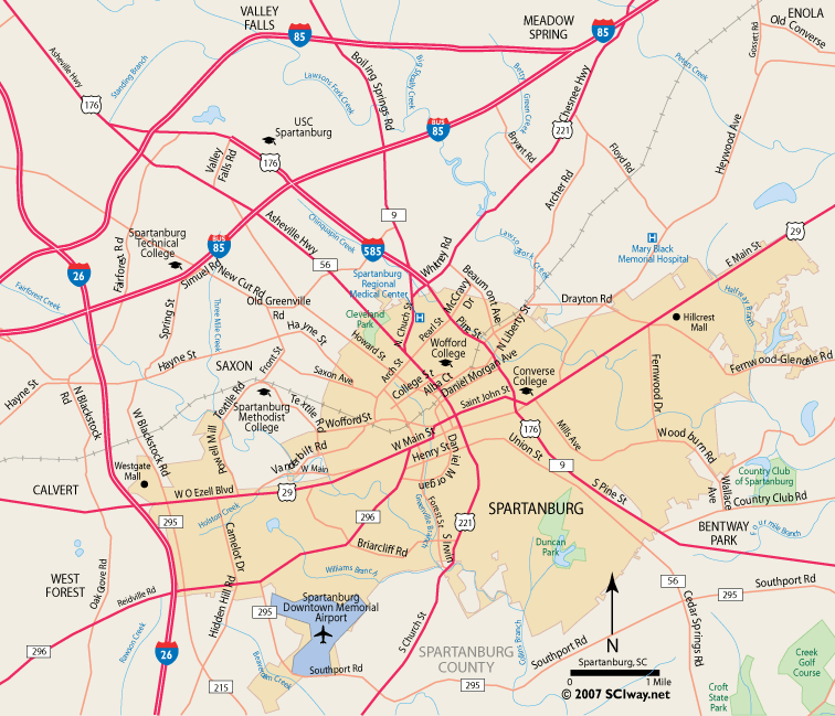 Spartanburg SC area map