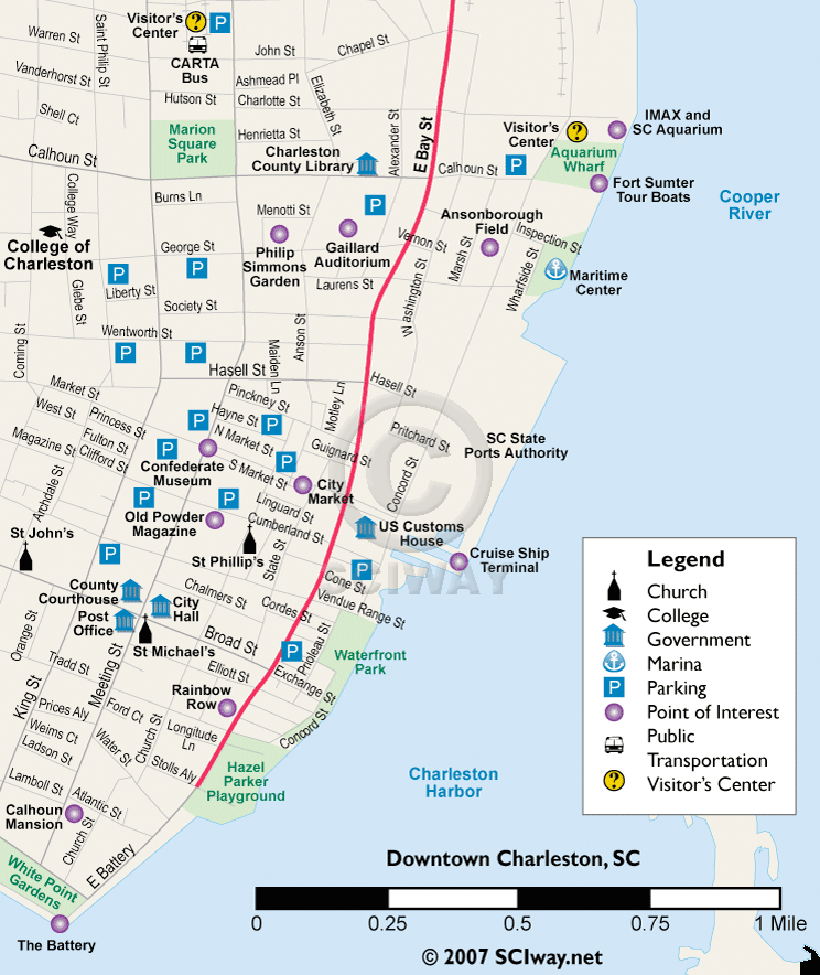 map of charleston sc and surrounding area Map Of Historic Downtown Charleston South Carolina Southeast