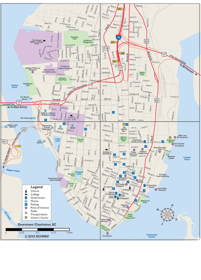 Printable Map of Charleston's Historic Downtown Peninsula - Charleston