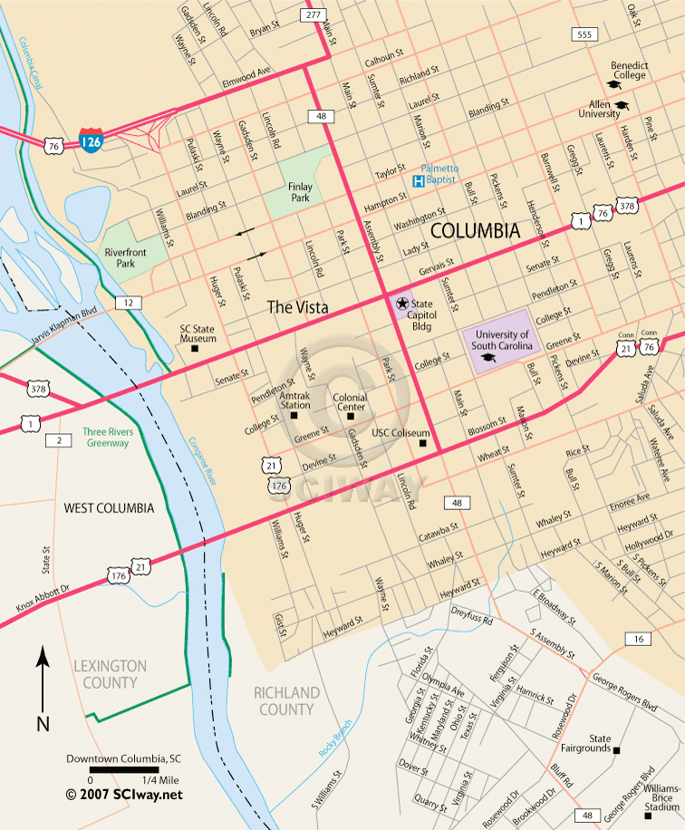 Downtown Columbia, South Carolina - Printable Map