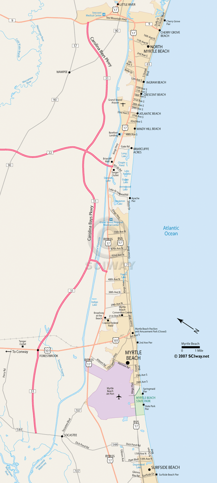 Greater Myrtle Beach SC area map