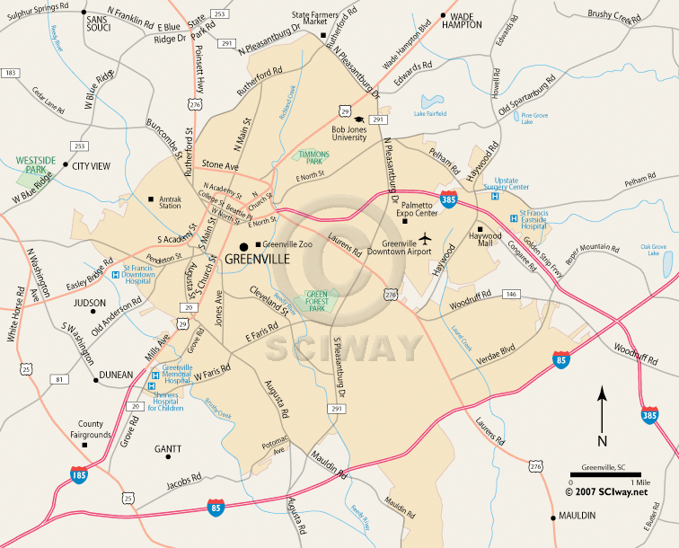 map of greenville sc Greenville South Carolina Free Online Map