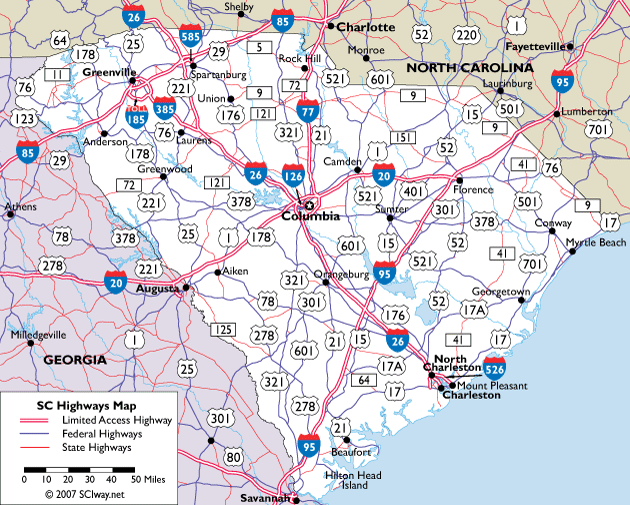 south carolina county map with roads Map Of South Carolina Highways south carolina county map with roads