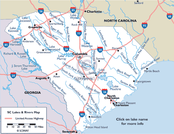 map of south carolina cities and lakes Map Of South Carolina Lakes And Rivers map of south carolina cities and lakes